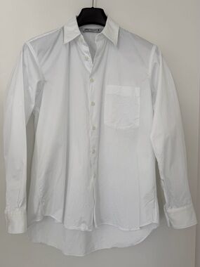 Zara Women's White Long-Sleeve Dress Shirt with Chest Pocket